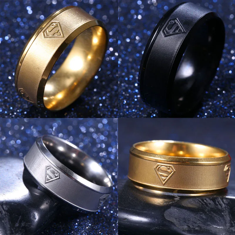 Кольцо Супермена из нержавеющей стали мужское матовое Подарочное кольцо с