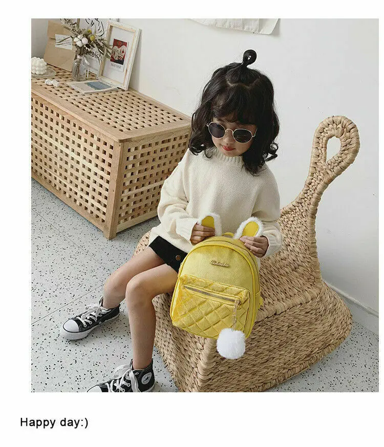 

2020 Newest Hot Toddler Kids Rabbit Ear Gold Velvet Backpack Rucksack Back To School Handbag Outdoor Baby Girl Velvet Bag
