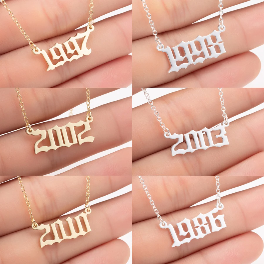 Oly2u Stainless Steel 1997 1998 1999 Gold Color Necklaces Custom Birth Year Pendant Necklaces Women Jewelry Gifts