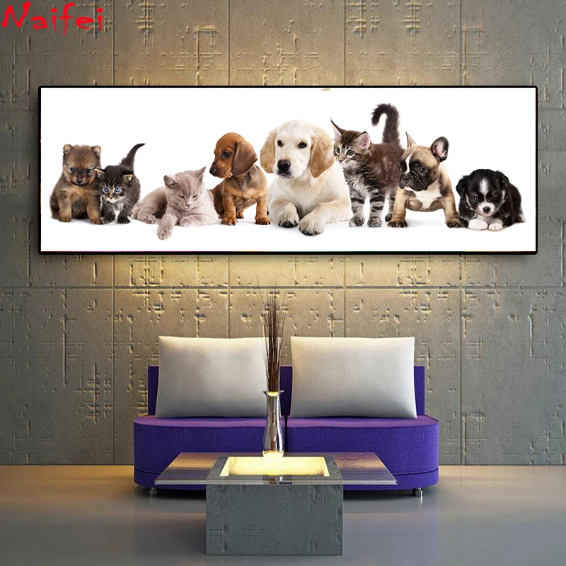 Animals Series Diy Diamond Painting Dogs and cats Embroidery Full round square Mosaic wall stickers Decor | Дом и сад
