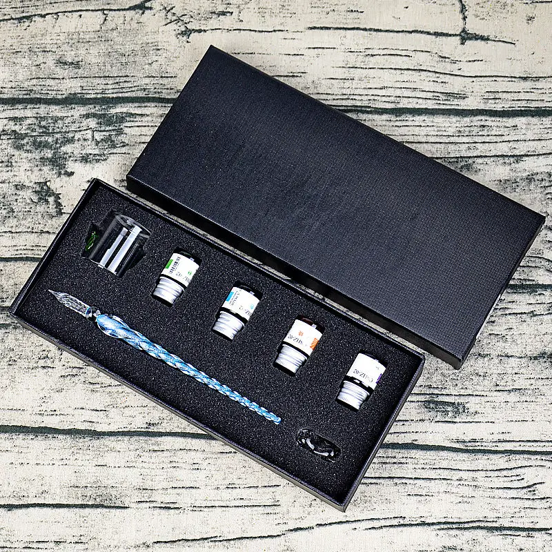 Прозрачная стеклянная ручка с цветными чернилами художественная кристальная