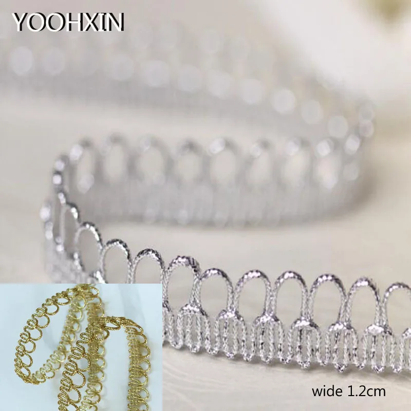 

1.2CM Wide HOT Embroidery Silver gold flower lace fabric trim ribbon DIY sewing applique collar cord guipure wedding dress decor