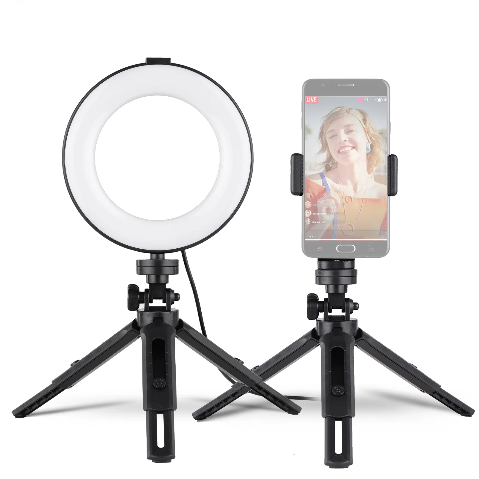 

6 Inch USB Ring Light Fill Light Kit with Tripod Stands Phone Holder Remote Shutter for Smartphone Live Photography