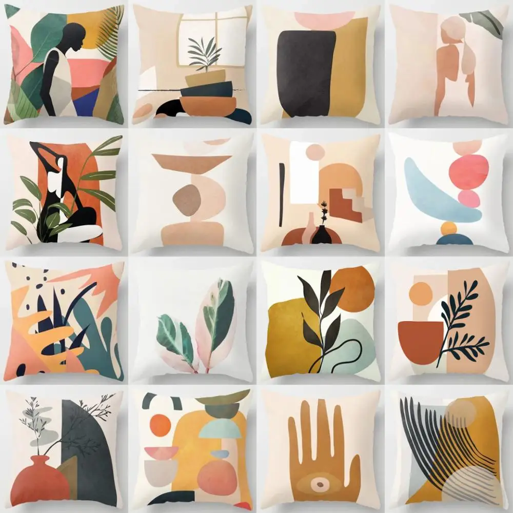 

Geometric Abstract Cushion Cover Tropic Modern Art Brown Throw Pillow Cover Linen Decorative Pillows for Home Decoration Hogar