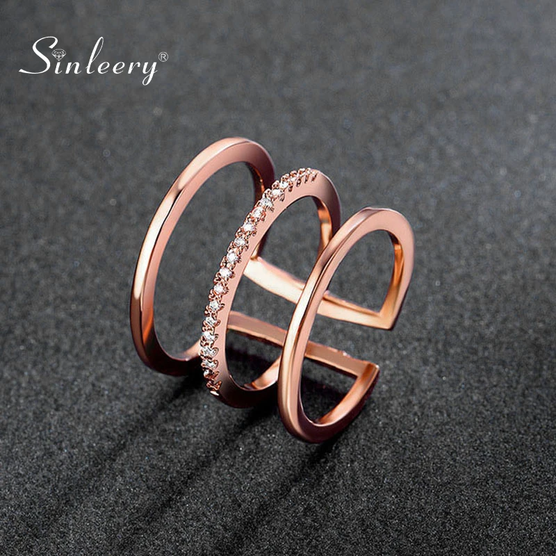 SINLEERY модные 3 слоя крошечные кольца с настоящими Австрийскими кристаллами для