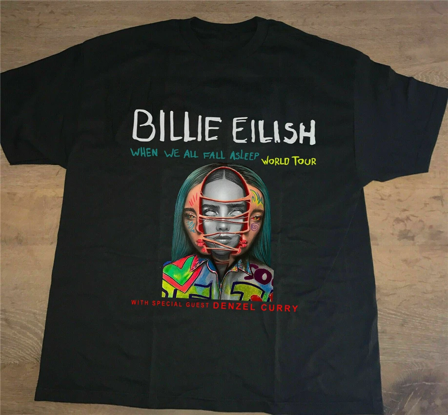 Черная футболка Billie Eilish World Tour When We All fasting Don't Sleep earn A Friend Забавный дизайн |