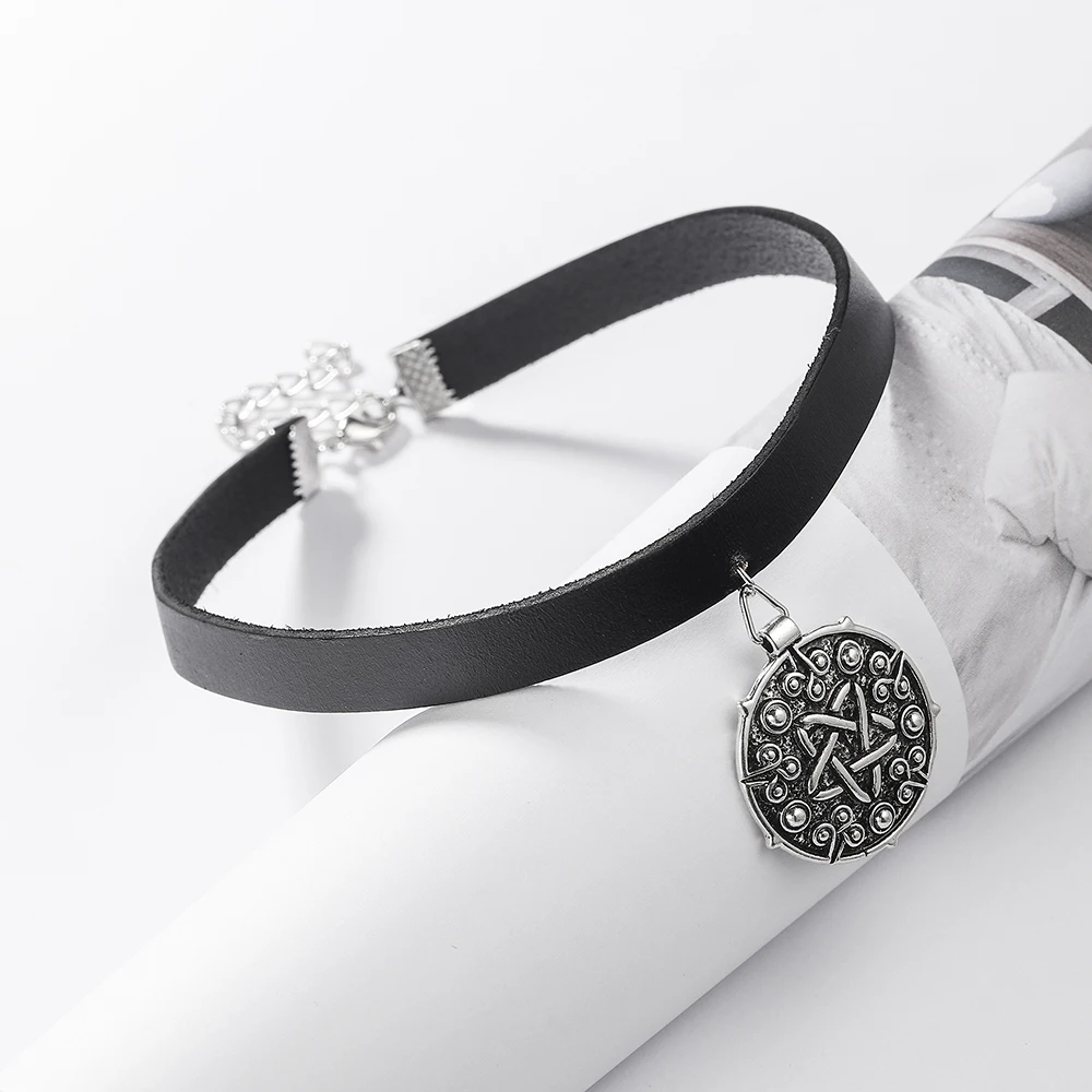 

HANRESHE Witcher 3 Medallion 32cm+5cm Leather Choker Necklace the Wild Hunt Game Cosplay Jewelry Gothic Gold Pendant Women