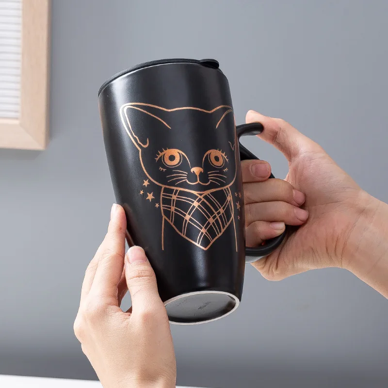 

580ml office Cup spoon with cover girl gift ceramic cup cartoon cat coffee cup creative lovely lovers cup milk cup cup with lid