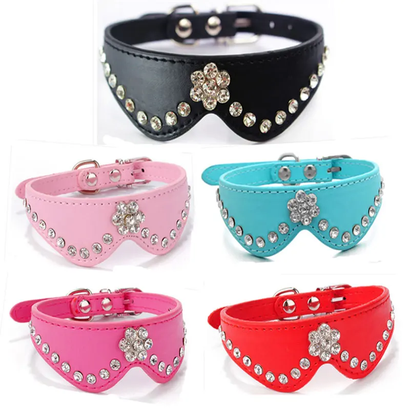 Бантом Собачьи Ошейники со стразами для маленьких собак из искусственной кожи с