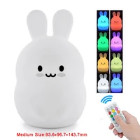 rabbit led night light touch sensor remote control 9 colors dimmable timer rechargeable silicone bunny lamp for kids baby gift