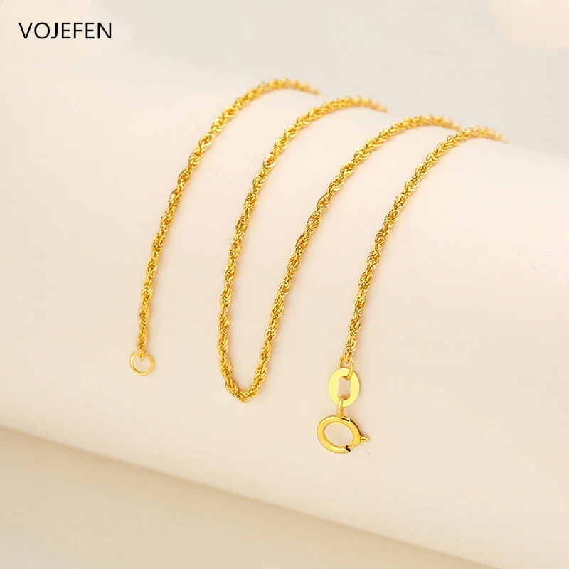 

VOJEFEN AU750 Rope Chain 18k Real Gold Men Women Necklace Braided 1.2MM Chains Twist Link Choker Fashion Jewelry