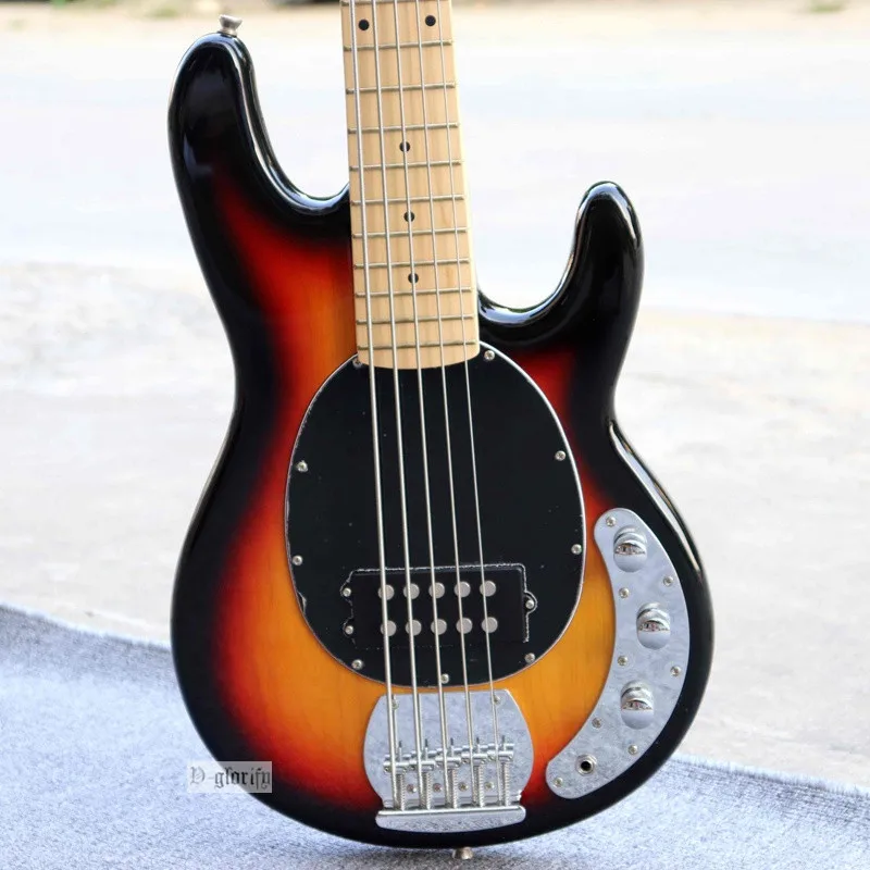 Sunburst Цвет 5 струнная электрическая бас-гитара глянцевый полный корпус из красного дерева болт на бас-гитаре ra