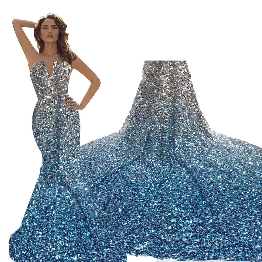 

Gardient french lace fabric 2020 shiny african lace fabric high quality nigerian lace fabrics 5 yards for african wedding party