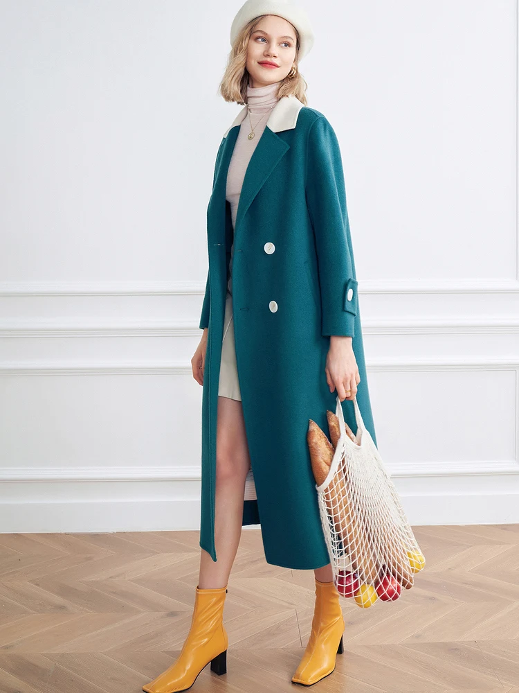 

Женское двубортное пальто Shzq, шерстяное двубортное пальто контрастных цветов с лацканами, осень 2021