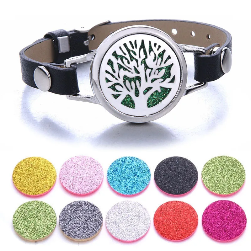 

New Aromatherapy Bracelet tree of Life Aromatherapy lockets Essential Oil Diffuser Bracelets Black Leather Bracelet men women