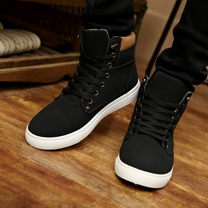 Мужские ботинки Осень-Зима Большие размеры 38-47, модные теплые кожаные ботинки на меху со шнуровкой для мужчин, высокие зимние повседневные ботинки для мужчин