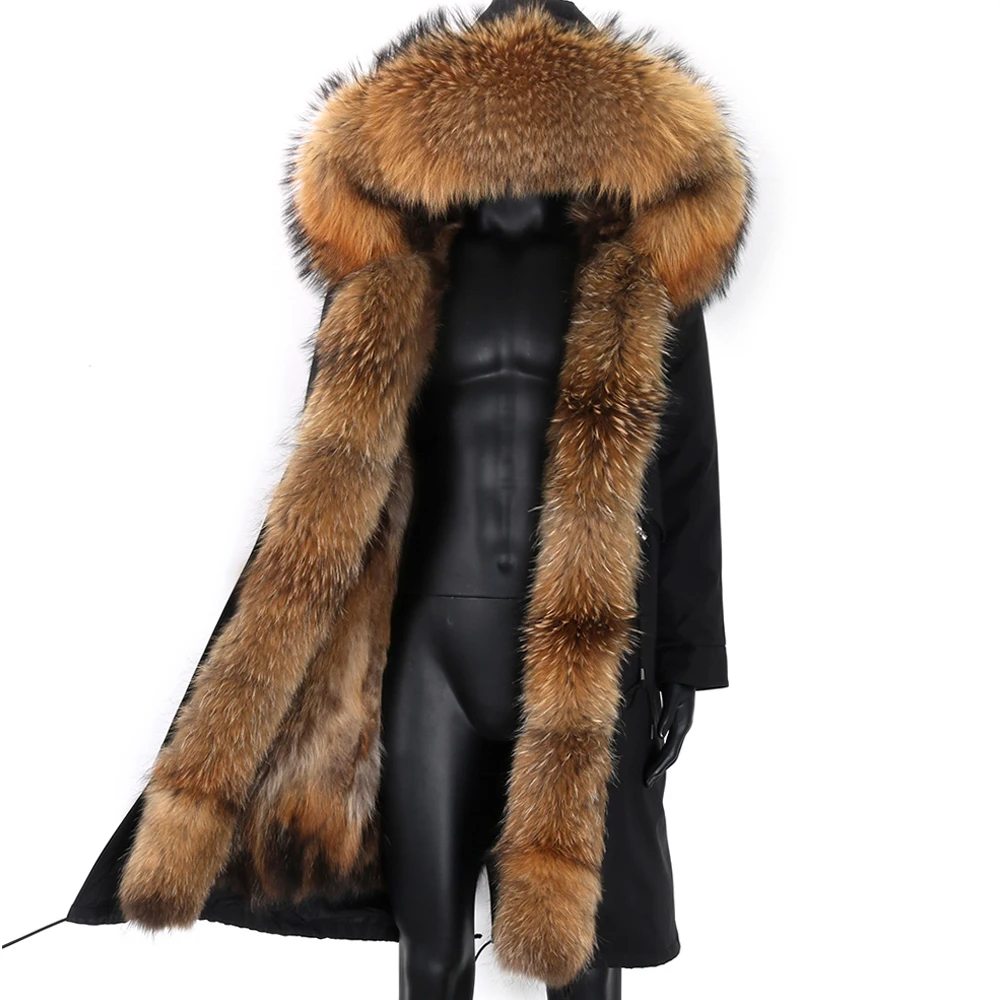 New Winter Men Real Fur Coat Jacket Extra Long Parka Waterproof Big Natural Raccoon Fur Collar Thick Warm Streetwear Russian