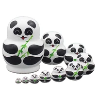 10pcsset wooden panda animal russian nesting dolls toy handmade craft kids gift