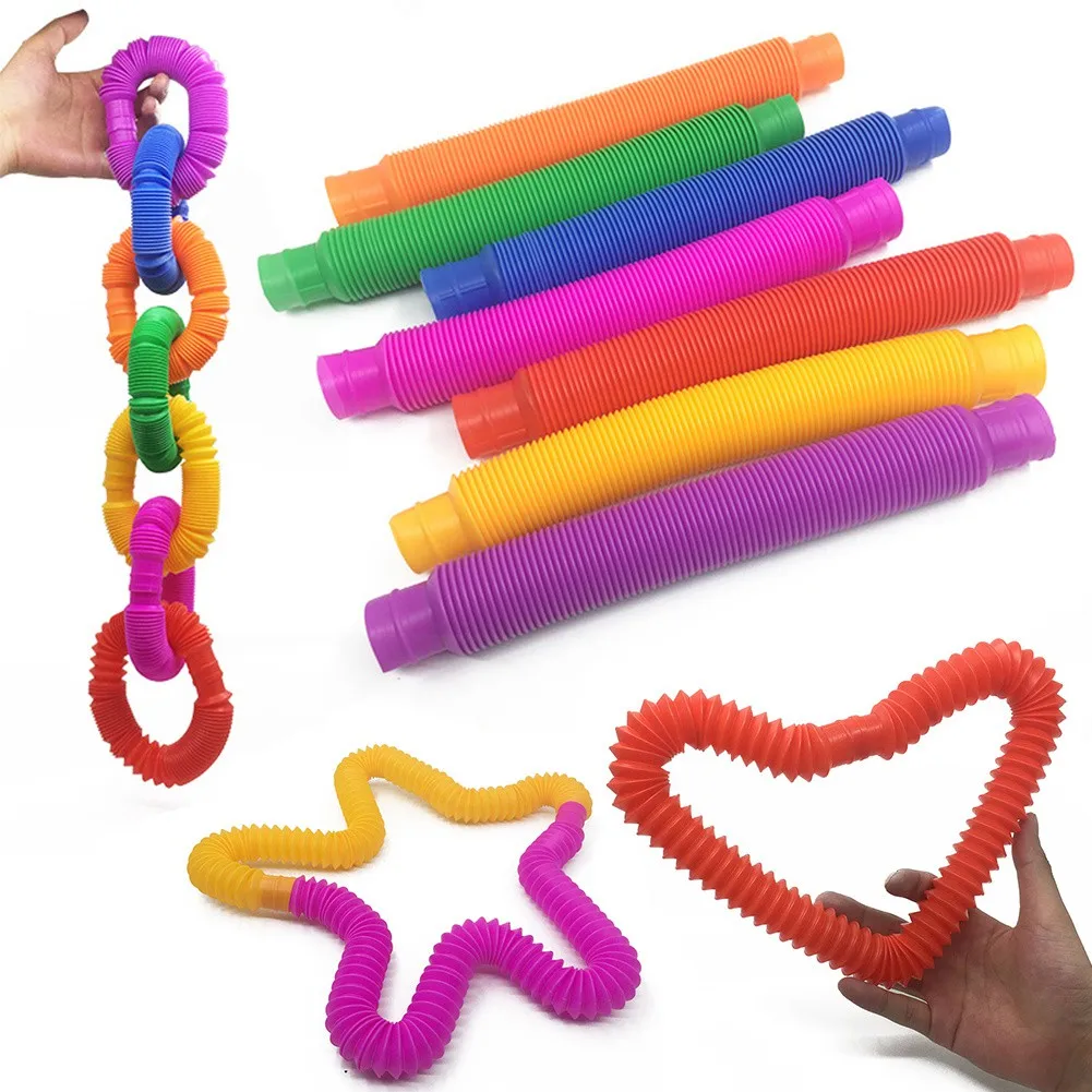 Juguetes sensoriales coloridos para aliviar el estr&eacute;s, tubo de pl&aacute;stico el&aacute;stico, corrugado, telesc&oacute;pico, tubo de ventilaci&oacute;n-0