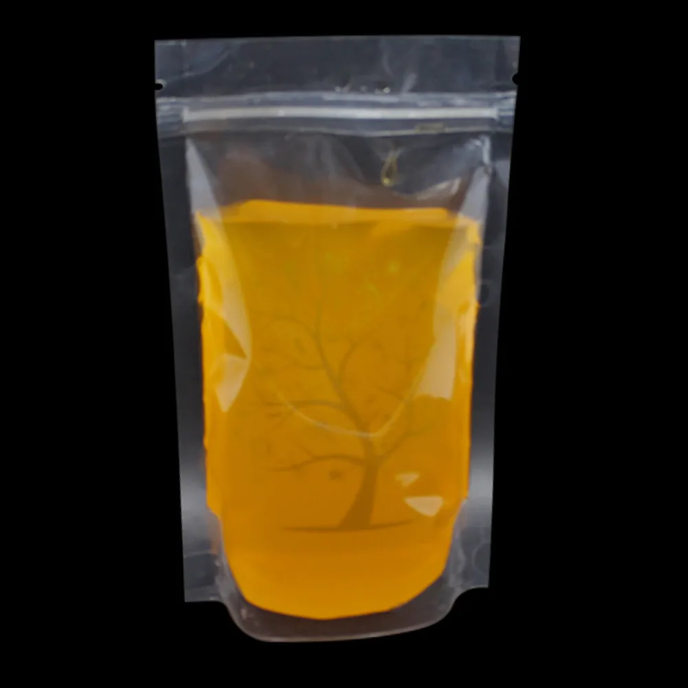 

50pcs/lot 400ml Clear Stand-up Ziplock Beverage Drinking Bag Transparent Doypack Plastic Zip Lock Bags For Coffee Milk Package