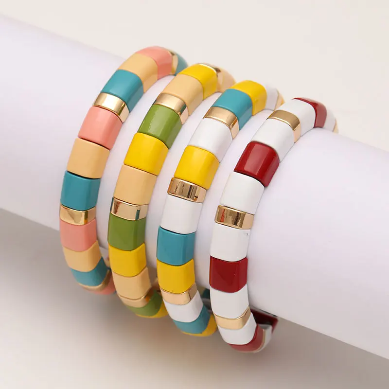 Эмалированные тянущиеся браслеты для женщин Armbandjes Dames Pulsera Masculina Rainbow Tile Барселона