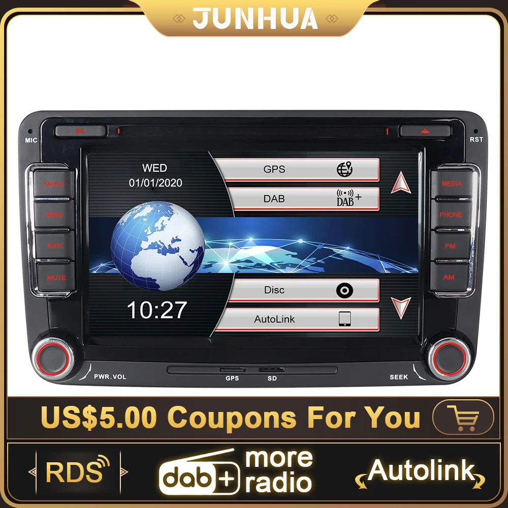 JUNHUA DAB+ Car Radio DVD BT RDS GPS Navigation For VW Passat B6 Golf V Touran Polo 6r Multivan T5 Caddy Jetta Skoda Octavia