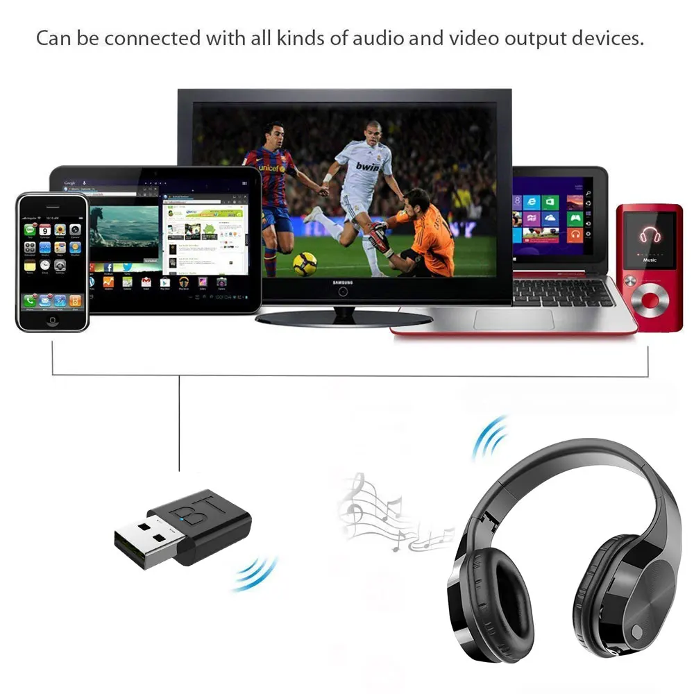 Bluetooth беспроводные наушники для ТВ ПК геймеров с адаптером музыка MP3 TF SD карта