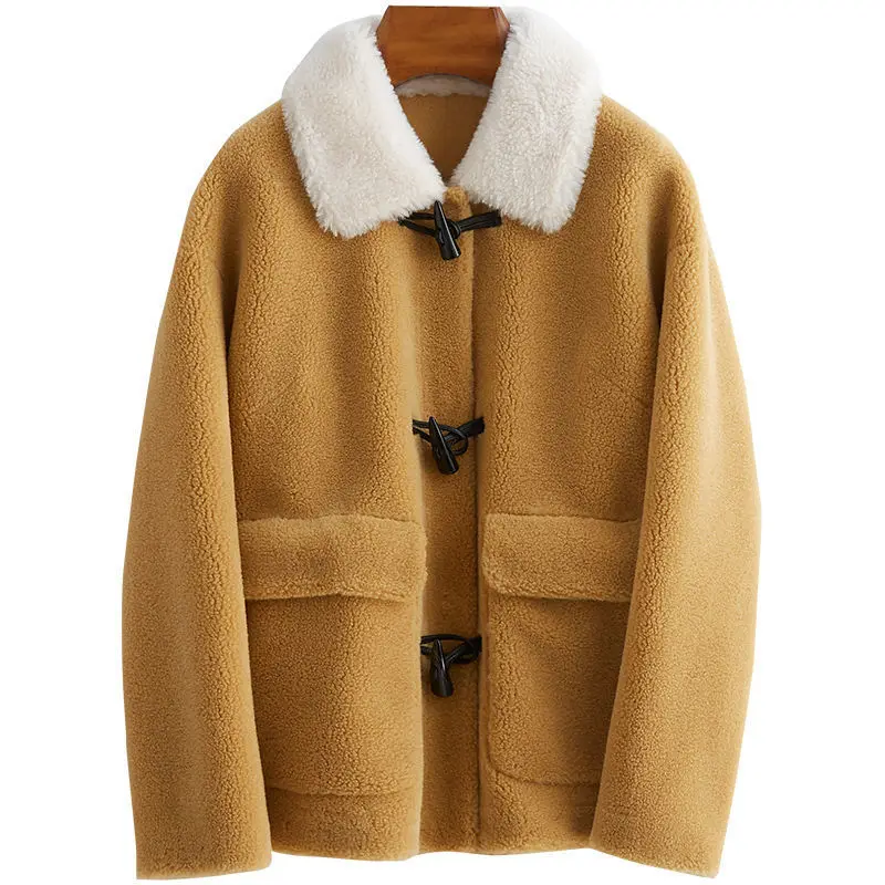 

VOOCIEC Winter New Office Lady Fashion Lamb Wool Coat College Style Sweet Girl Series Gentle Vintage Lamb Wool Lolita Coat