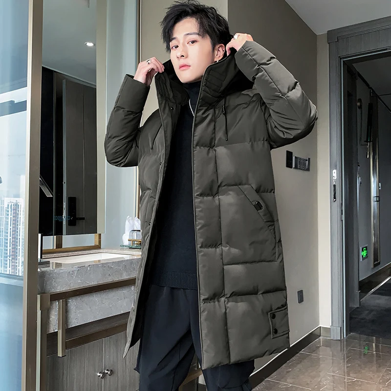 New Winter Men'S Medium And Long Korean Fashion Hooded Down Cotton Clothes Casual Coat Thickened WarmTop Gentleman Young