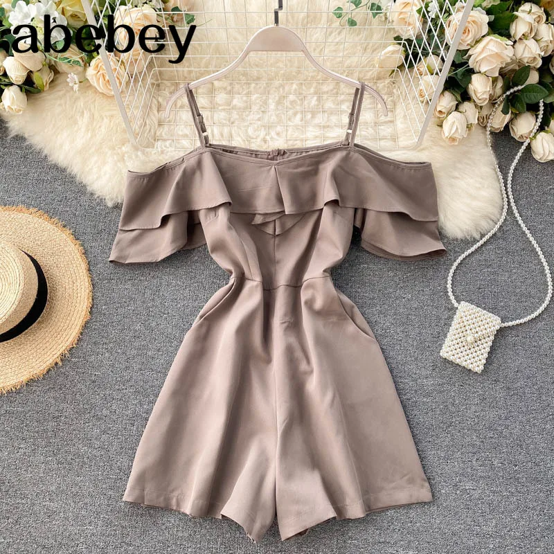 

Slash Neck Fuffles Patchwork Sexy Shoulder Strapless Camis Jumpsuit 2021 Wide Leg Playsuits Double Pockets Body Suit