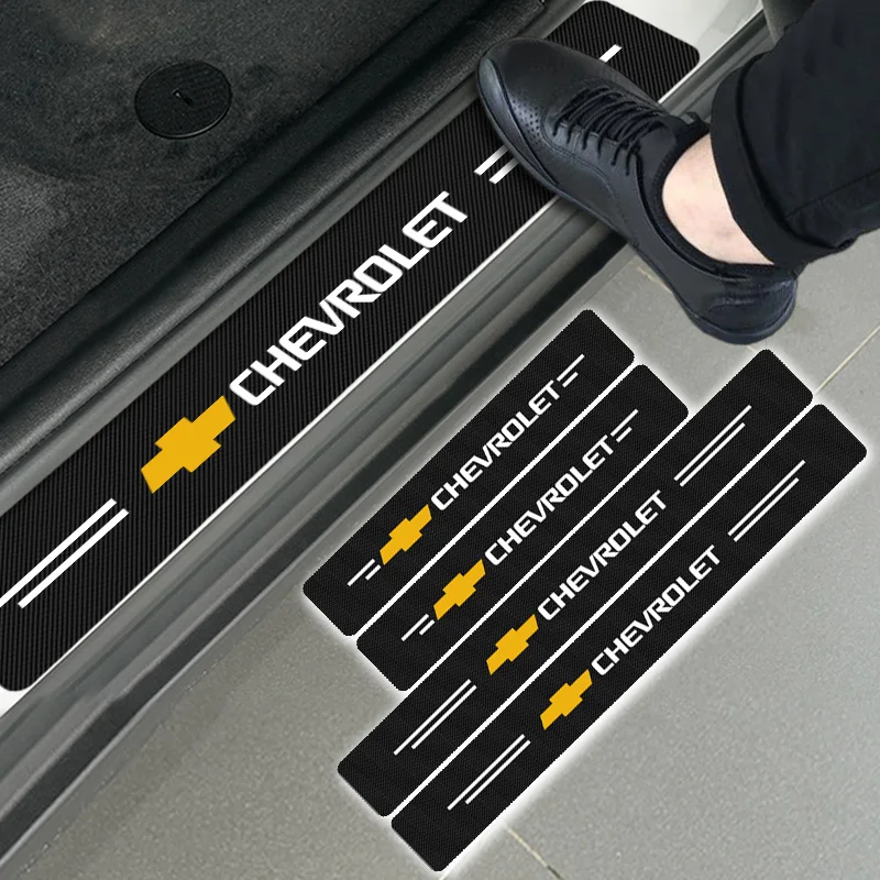 4 шт. 3D наклейки из углеродного волокна на порог автомобиля, противоступенчатая Защитная Наклейка для Chevrolet Cruze Captiva Lacetti Aveo Niva Trax Onix
