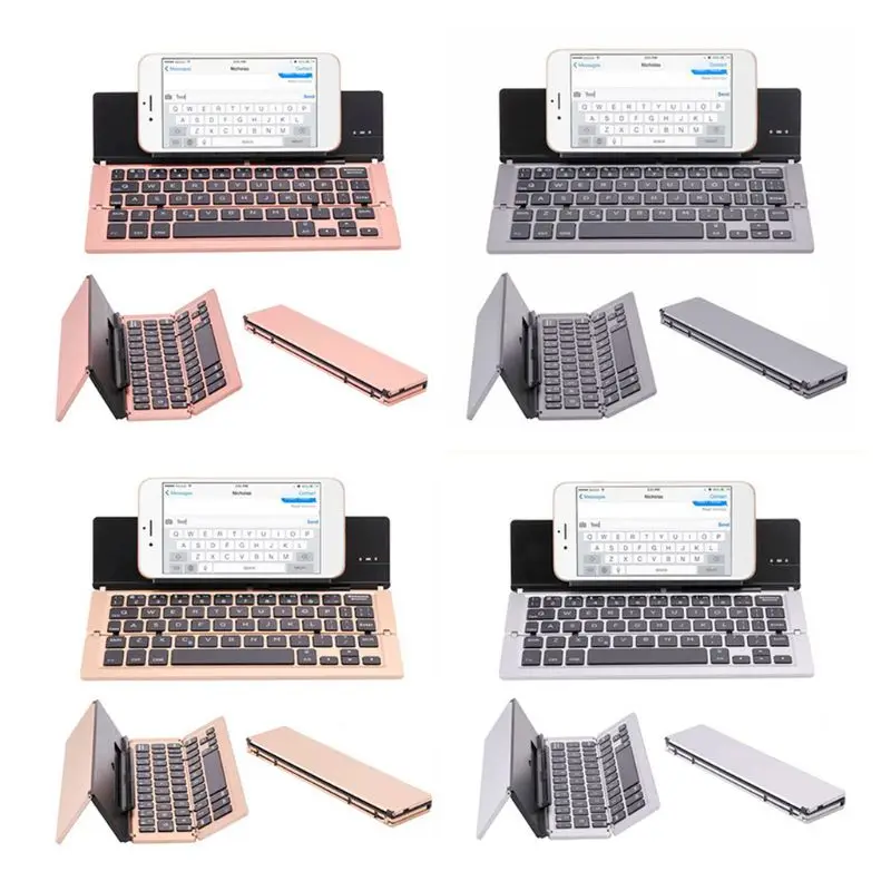 

Portable Mini Wireless Bluetooth Folding Keyboard Aluminum Alloy Foldable Rechargeable Travel Office Home Keypad
