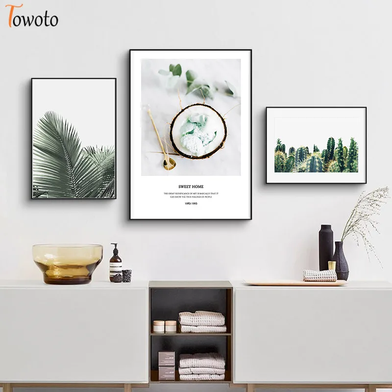 Нордическое зеленое растение изображение роз с текстурой цитата на холсте