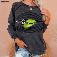 2020 christmas grinch casual women sweatshirts hoodie long sleeve autumn kawaii tops 3xl plus size loose pullovers clothes