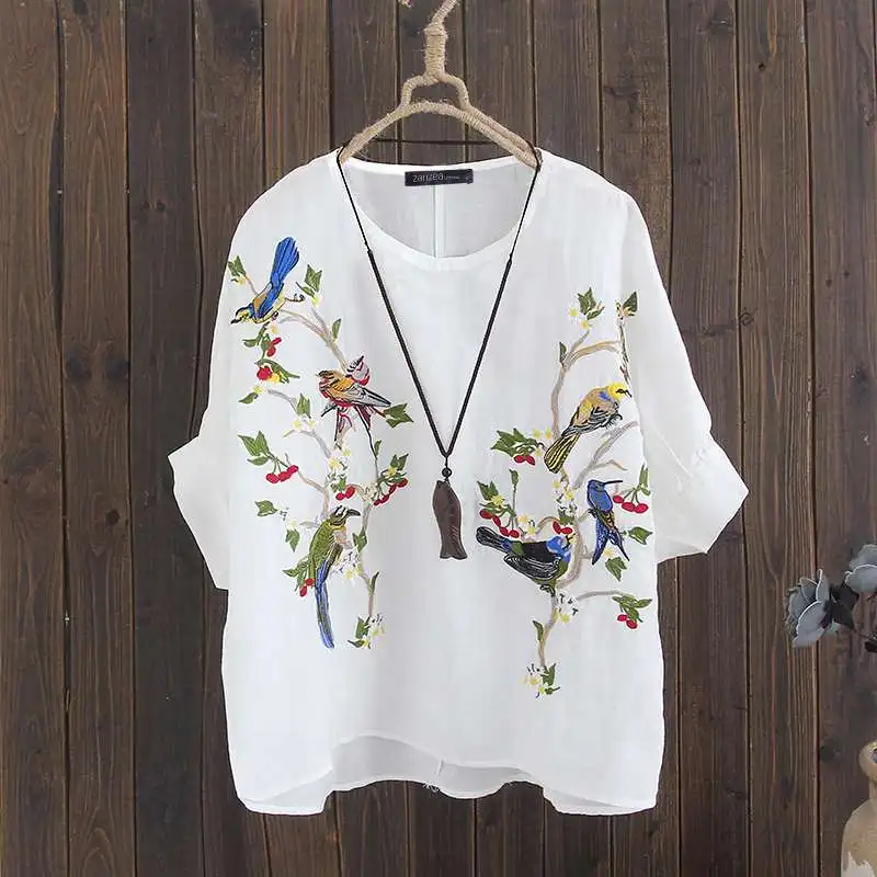 Blusas Top ZANZEA Женская Туника топы Осенние винтажные 3/4 рукав блузка для вечеринок повседневные вышитые Хлопковые женские рубашки свободного кроя