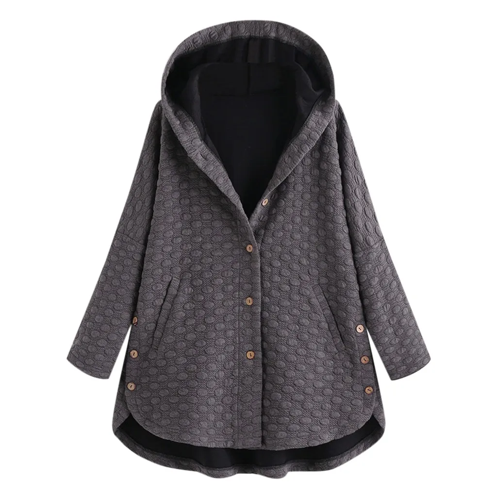 Женское винтажное пальто с капюшоном однотонное Асимметричное пуговицами и