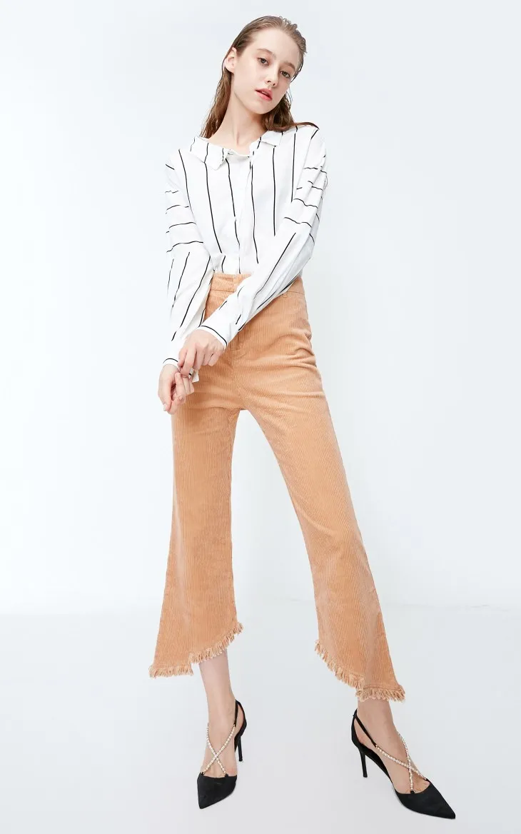 Vero Moda Новые поступления Национальный стиль необработанные манжеты Высокая талия повседневные укороченные брюки | 318450507