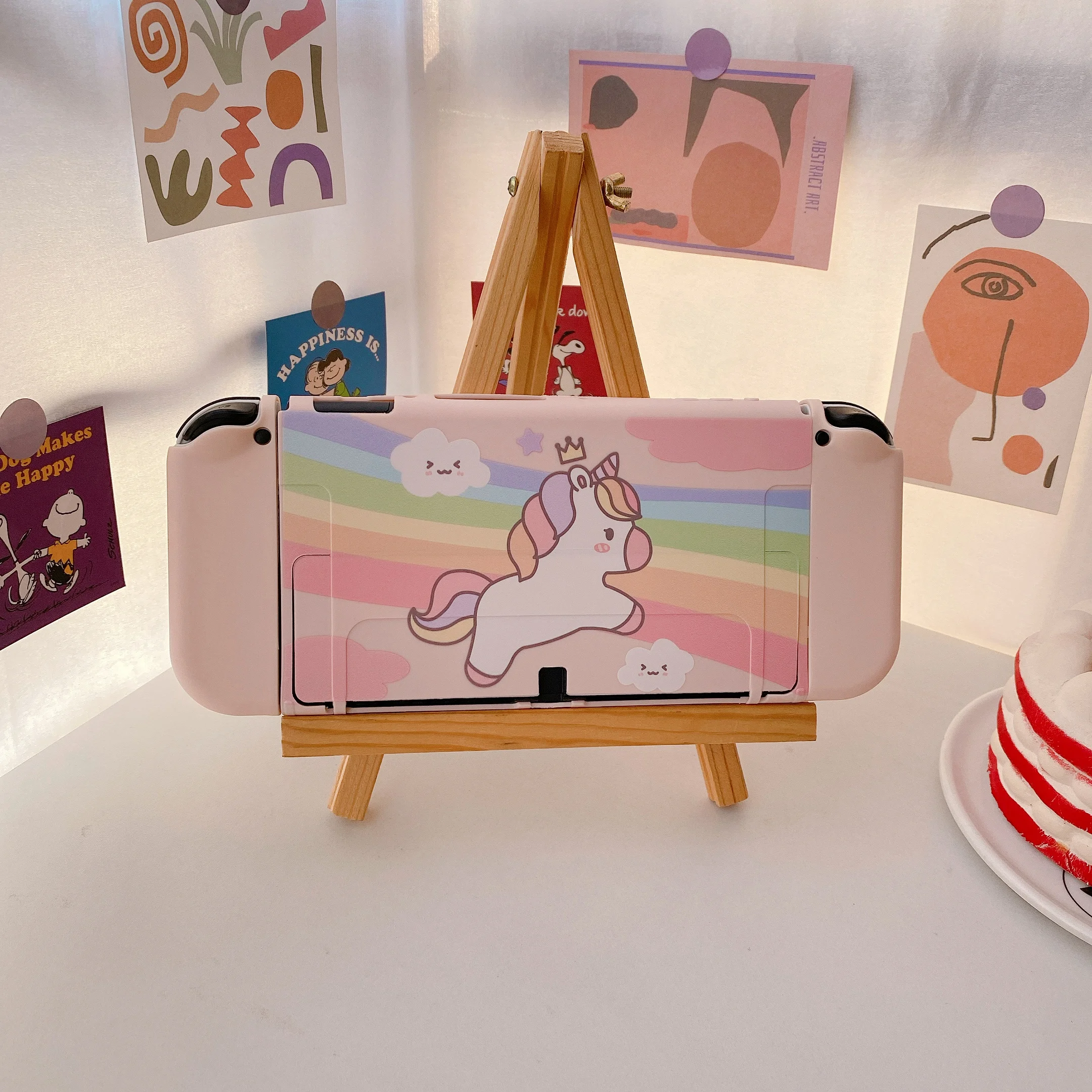 

Cute Cartoon Pink Unicorn Child Kid Soft Full Cover Gamepad Switch OLED Protective Case For Nintendo Switch OLED