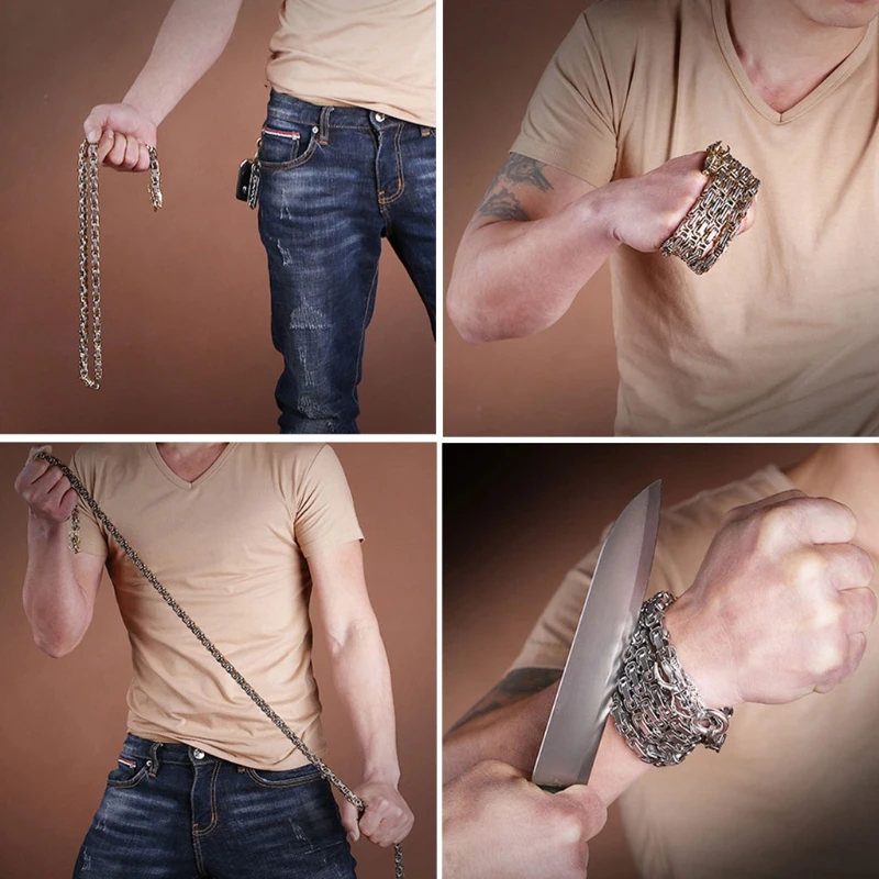 

Gold/Silver Keel Titanium Steel Whip Defense Bracelet for Man Women with Dragon Head and Dragon Tail Pendant