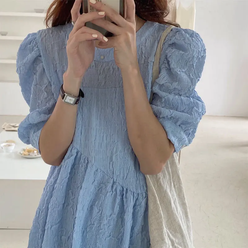 Alien Kitty Women Summer 2020 Vintage OL Solid Brief Chiffon Sweet Girls Pleated Fresh Puff Sleeves New Elegance Cute Dresses | Женская