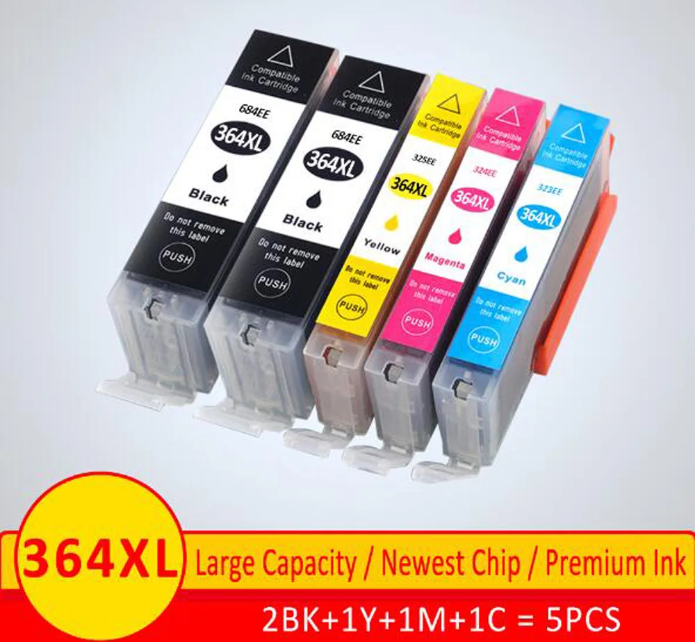 5pk совместимый чернильный картридж HP 364 XL для hp 5520 5524 6510 6520 7510 B109 B110 B209 B210 C309 C310 C410