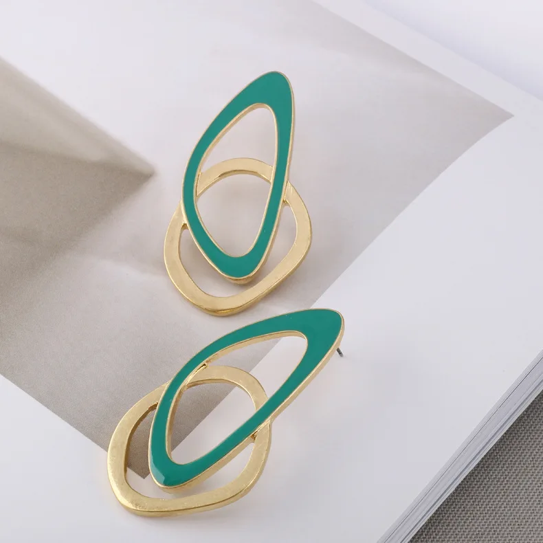 Корейские зеленые масляные серьги-капли геометрические простые красивые серьги