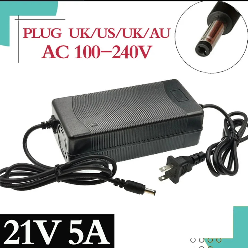 Bonde da Bateria de Cinco Relação de Alta Rápido da Bateria de Lítio de 21v 5a para a C.a. 100-240v do Carro Carregador Séries 2.1mm Qualidade Plug dc 5.5mm *