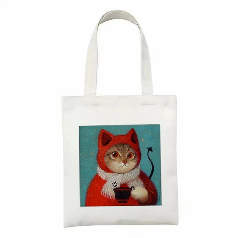 

Ladies Canvas Shoulder bag Cartoon Cat Shopper Handbags reusable Eco sac shopping Travel Tote Bag large Shopping bag for Women