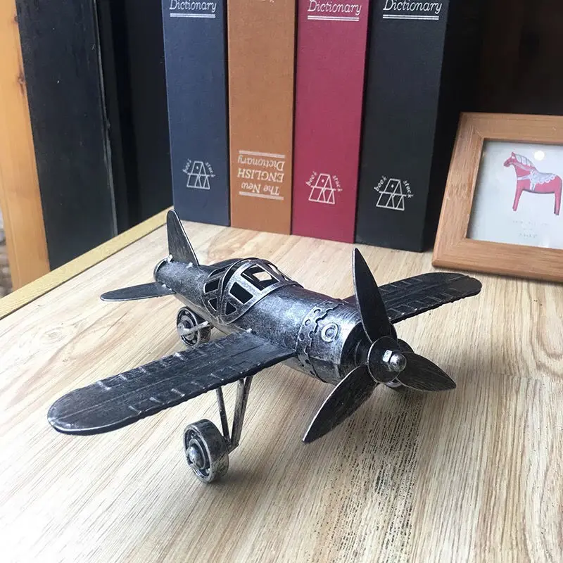 

Creative Home Decoration Iron Model Knick-knacks Vintage Airplane Gray Interior Bar Living room Bedroom 2021 New Decoration