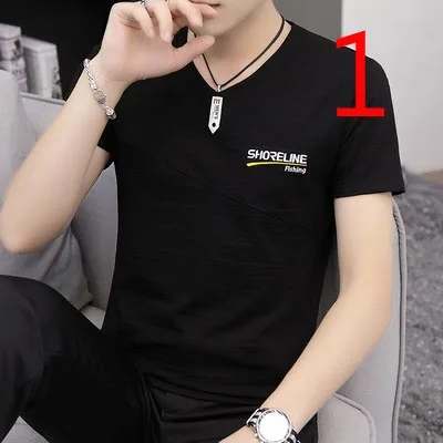 

Authentic summer 2021 new men's short-sleeved t-shirt v-neck trend cotton Slim Korean version of the tide brand half-sleeved shi