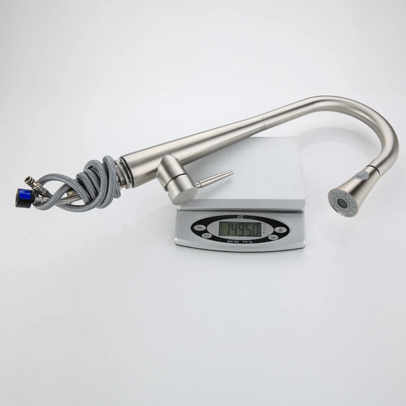 

Kitchen Sink Faucet With Pull-Down Sprayer Lead Free Stainless Steel Single Handle Pull Out Kitchen Faucet Mixer Water