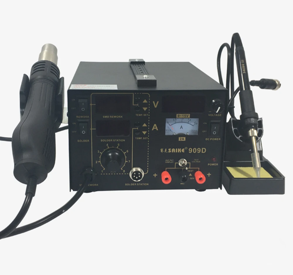 Высокая qualkity 3 в 1 Saike 909d пистолеты горячего воздуха паяльная станция питания 3 в 1 многофункциональная 220V или 110V