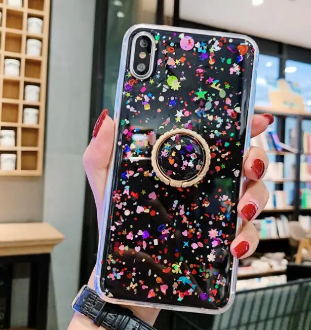 black Сияющий с сияющими блестками и пайетками чехол для samsung Galaxy J4 Plus J6Plus J415F Крышка для samsung A7 A9 S10 S9 Note 9 A50 A30 A6 - Цвет: black