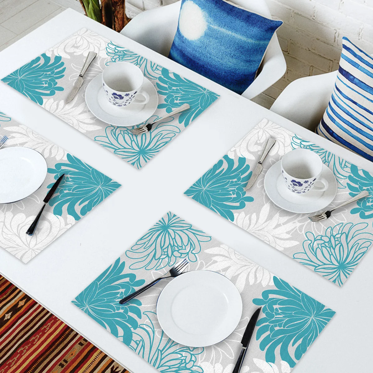 4 6 штук в партии комплект Коврики на стол синее платье с цветочным принтом из